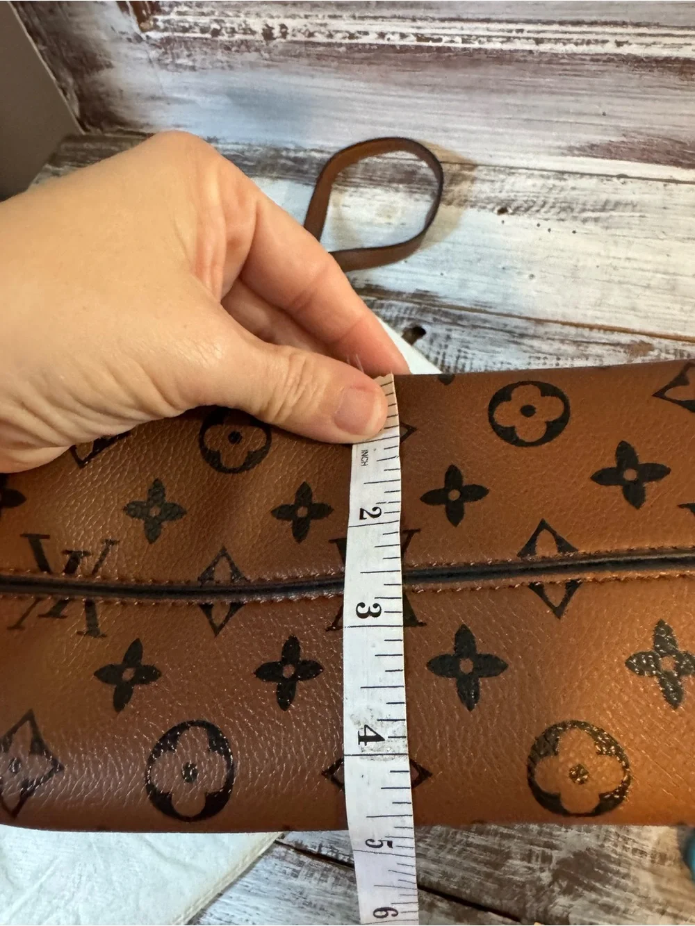 Brown Monogram Crossbody Bag with Gold Chain